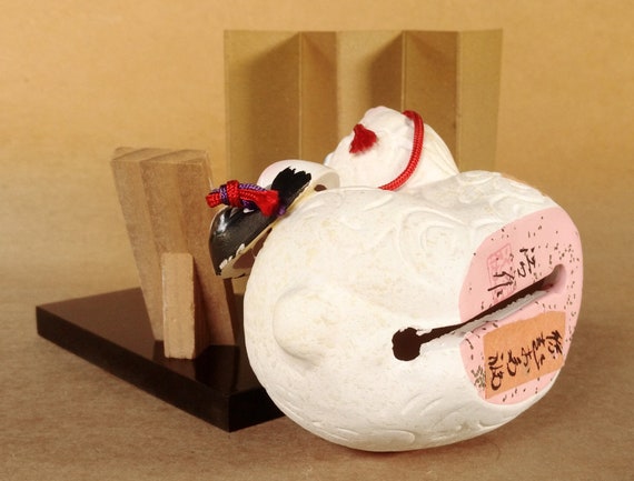 Hitsuji Wears Otafuku Mask, Sheep Ceramic Bell, Japanese