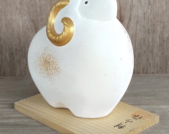 ひつじ、白い羊の人形、日本のヴィンテージ陶器人形、羊の置物、日本の