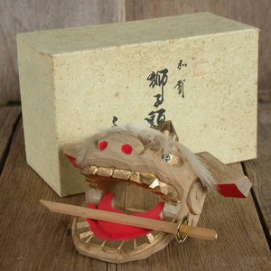 Lion Head, Japanese Wooden Lion Head, Figurine Lion, Kaga Shishi-Gashira Lion, Auspicious Symbols, Celebrate Birth of a Boy, Made in Japan