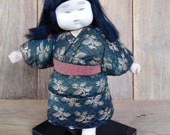 Vintage Kimekomi Doll, Girl Doll, Japanese Doll Wears Casual Kimono, Yukata Girls Day, Hina Matsuri, Happiness Symbol Gift, Tall 8.5 Inches
