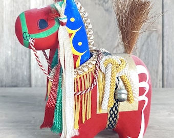 Red Horse Auspicious Figurine, Uma, Japanese Paper Mache
