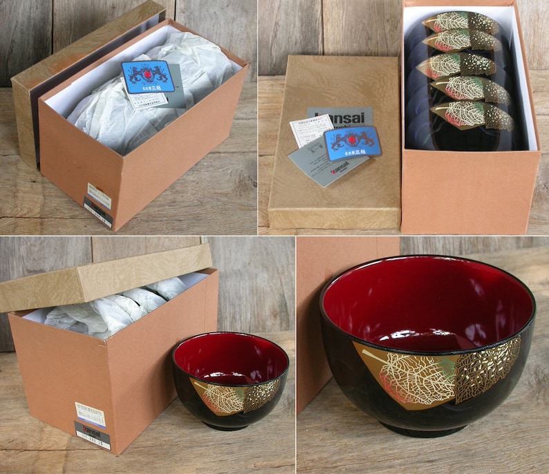 Japanese Lacquerware Miso Soup Bowls Set of 5 Serving Bowls Etsy