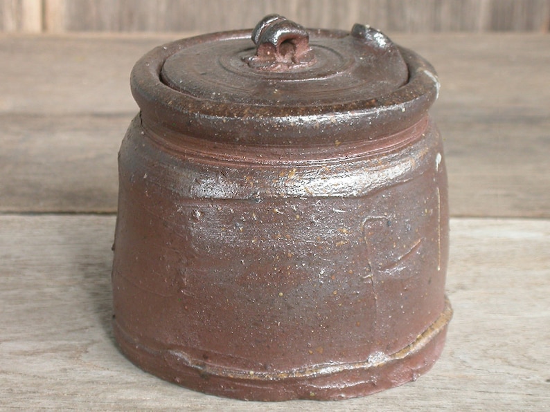 Herb Storage Japanese Ceramics Small Pot Ceramic Pot Made In Japan. Handmade Ceramics Brown Canister Ceramic Canister with Lid