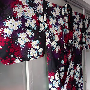 Vintage Japanese Yukata Summer Robe, Japanese Kimono, Cherry Blossom. Yukata Kimono, Long Yukata