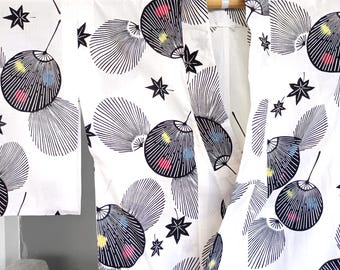 Túnica yukata japonesa vintage – Estampado de abanico, kimono de verano de algodón con diseño minimalista de líneas