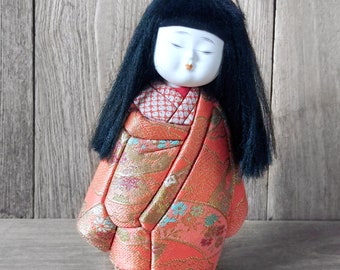 Vintage Japanese Kimekomi Doll, Girl in Luxury Kimono for Girls' Day, Hina Matsuri, Happiness Symbol, Git for Girl, Tall 7.8 Inches