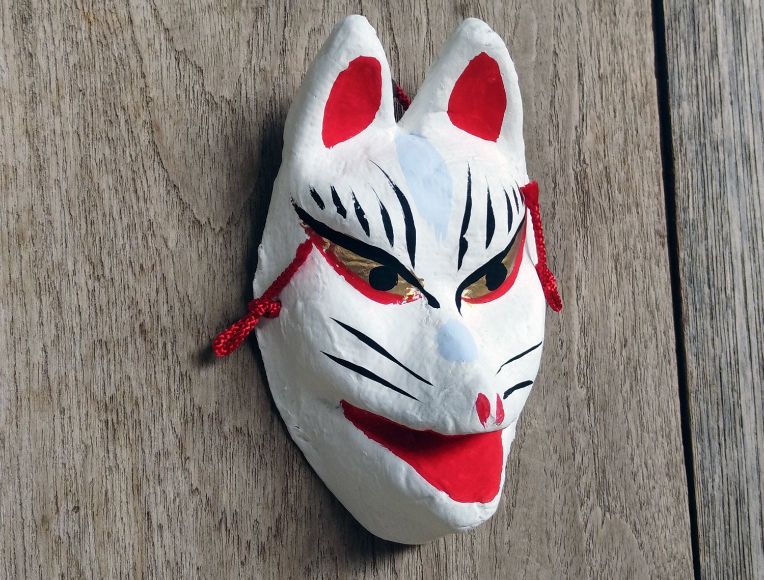 Kitsune Mask, White Fox Mask, Japanese Vintage Fox Mask, Lucky Charm, A Symbol of Magical Powers, Gods' Messengers Hight 5.5 Inches