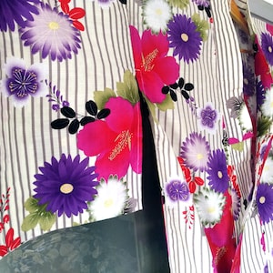Vintage Japanese Kimono, Yukata Robe, Women Kimono Cherry Blossom Multi Floral, Long Yukata Made in Japan