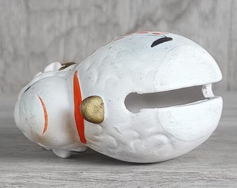 【プップ さま】* antique sheep ✵ * 鈴をつけた小さな 羊さん Antique German Boxed Painted Putz Sheep with Shepherd and