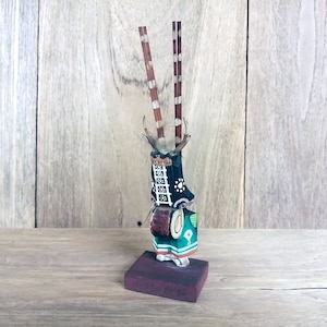Japanese Vintage Wooden Dolls, Deer Dance Beating Drums Festival, Folk art, Michinoku Shishi Odori, Figurines Toys, Represent Regeneration