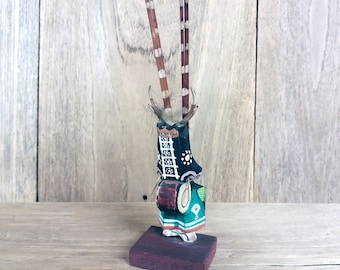 Japanese Vintage Wooden Dolls, Deer Dance Beating Drums Festival, Folk art, Michinoku Shishi Odori, Figurines Toys, Represent Regeneration