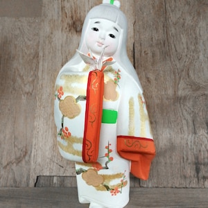 Hakata Ningyo, japanische traditionelle Keramik-Vintage-Puppe, japanisches Handwerk, Figur Mädchen-Puppe mit formalem Kimono, Höhe: 33 cm