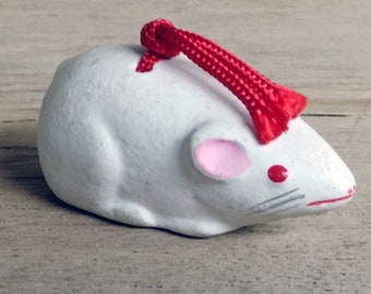 Bell Rat, Nezumi Bell, Dorei Bell White Rat, Japanese Ceramic Bell, Vintage Bell, Animal Zodiac, Lucky Charm, Birthday Gift, Made In Japan.