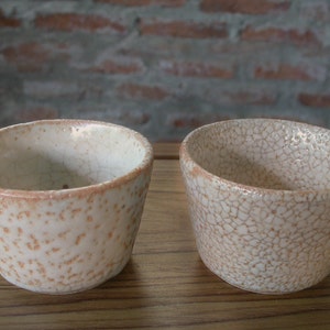 Japanese Ceramic Tea Cup, Set of 2 Tea Bowls, Matcha, Chawan, Tea Ceremony, Shino Ware, Eggshell Color, Made in Japan.