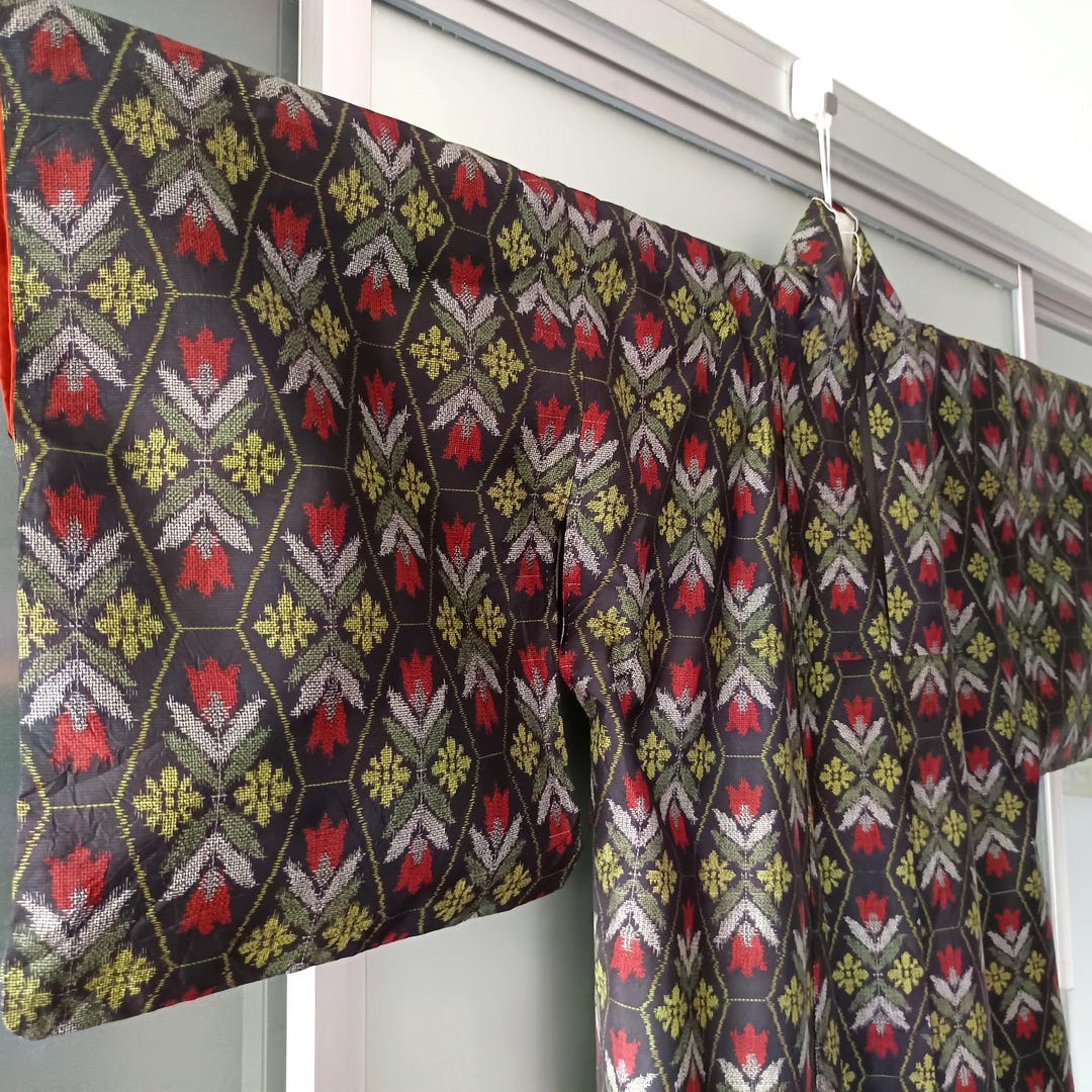 Sayagata Pattern Robe Vintage Japanese Yukata, Summer Robe, Japanese Kimono, Traditional ...