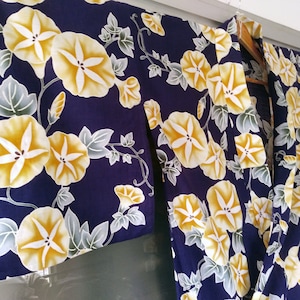 Vintage Japanese Yukata, Summer Robe, Japanese Kimono, Yukata, Kimono, Floral Print, Asagao, Japanese Morning Glories, Long Yukata,
