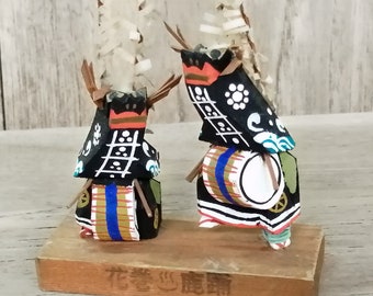 Japanese Vintage Wooden Dolls, Souvenir Toys, Michinoku Shishi Odori, Figurines, Deer Dance Beating Drums Festival, Represent Regeneration