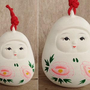 Japanese Vintage Women Bell, Doll Bell, Japan Vintage Decor, Lucky Charms, Ceramic Doll, Ceramic Bell, Hand Painted Height 4.8 inches