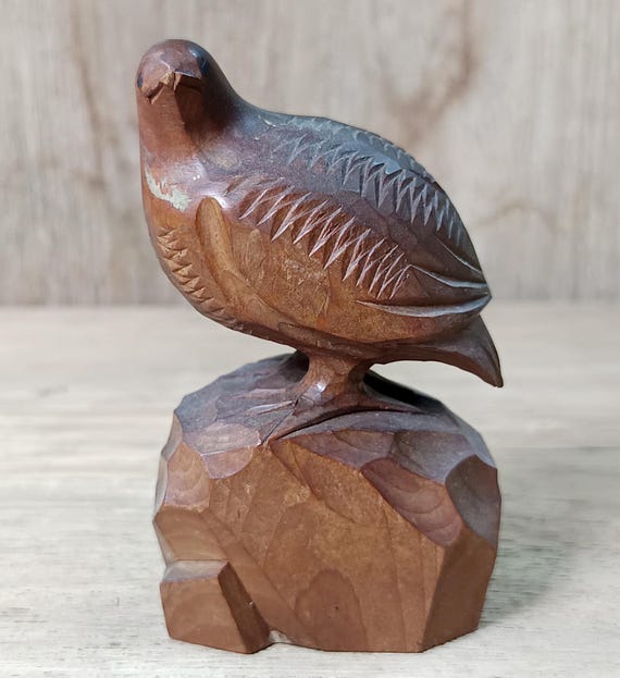 Vintage Japanese Hand Carved Wooden Quail Bird Figurine – Folk Art