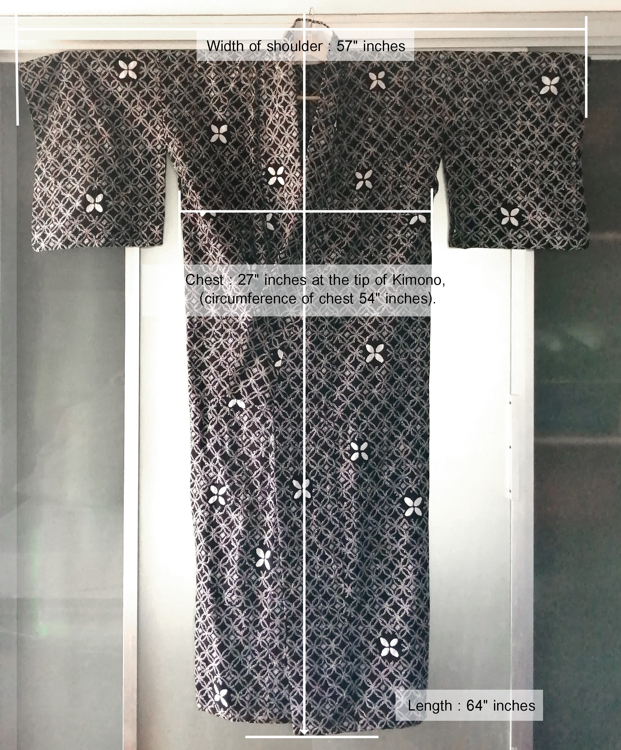 Sayagata Pattern Robe Vintage Japanese Yukata, Summer Robe, Japanese Kimono, Kanoko Flowers ...
