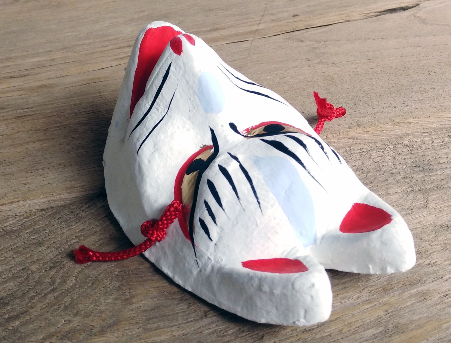 Kitsune Mask, White Fox Mask, Japanese Vintage Fox Mask, Lucky Charm, A Symbol of Magical Powers, Gods' Messengers Hight 5.5 Inches