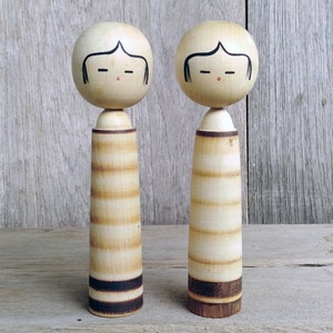 Japanese Wooden Doll, 2 Vintage Kokeshi Dolls, Girl Dolls, Kokeshi Woodworking Crafts, Japanese Vintage, Hight 6&quot; inches Birthday Gift