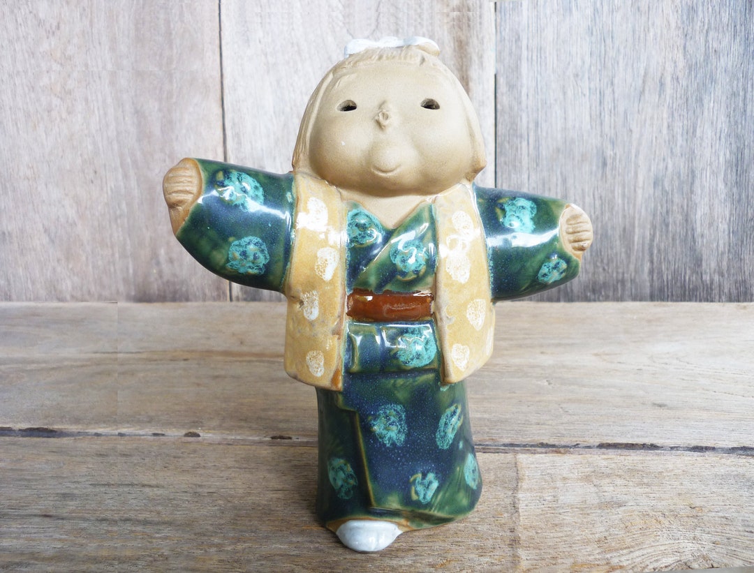 Vintage Ceramic Doll Japanese Ceramic Doll Girl Wears Kimono Etsy