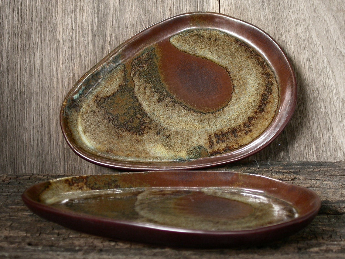 Japanese Ceramics Plates Set of 2 Sushi Plates Oval Shape Etsy