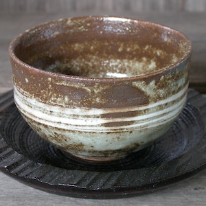 Japanese Ceramics and Pottery,Ceramic Tea Cup, Tea Bowl with Saucer, Semi Matte, Brown and White, Stoneware Clay, Made In Japan.
