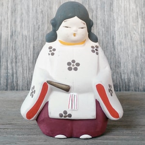 Japanese Ceramic Dorei Bell Japanese Bell Girl Doll Wears Kimono Lucky Charm Peace-Rich Symbol Hand Painted Height 2.8&quot; Made In Japan.