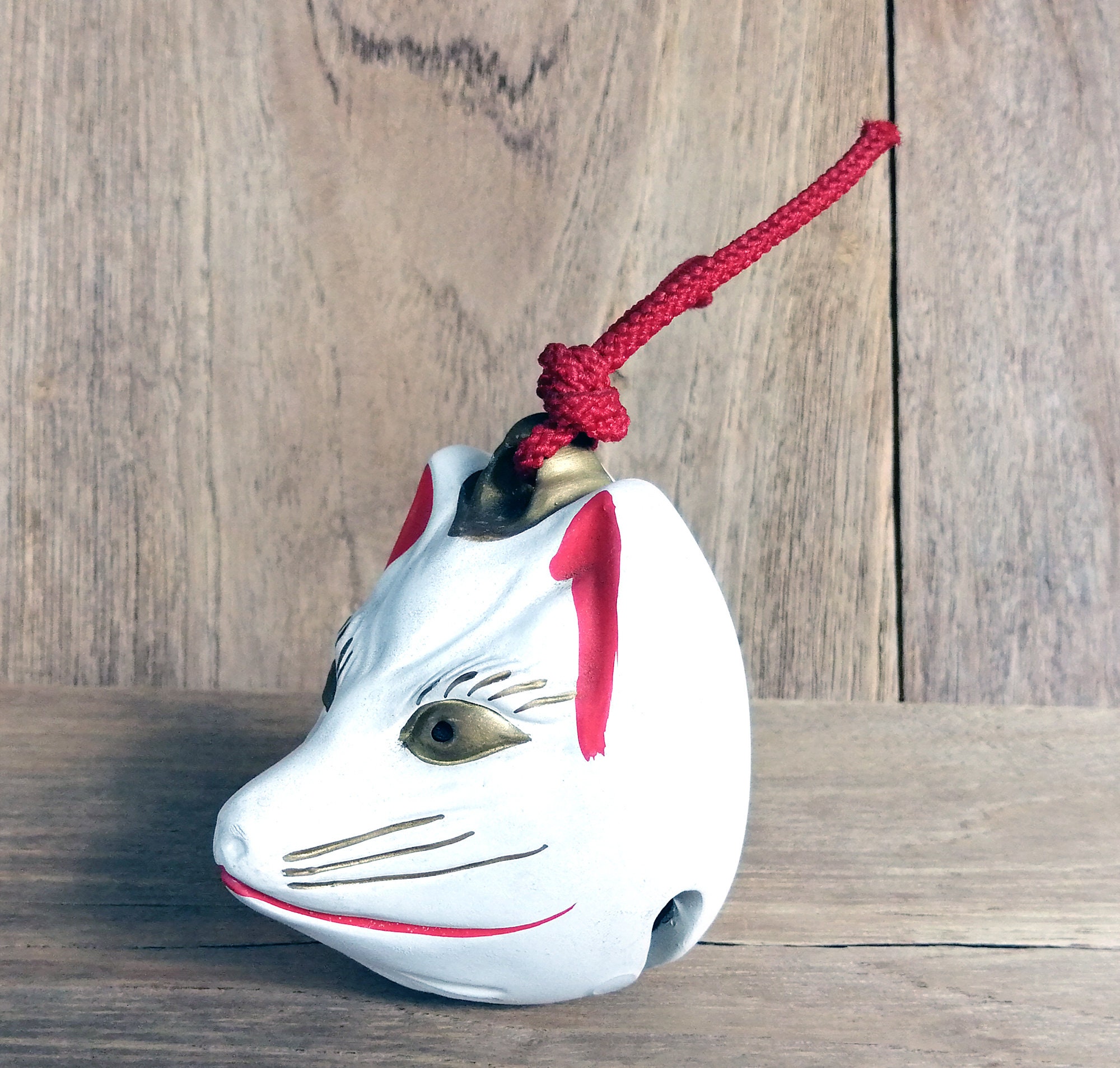 Kitsune, White Fox, Ceramic Dorei Bell, Japanese Vintage