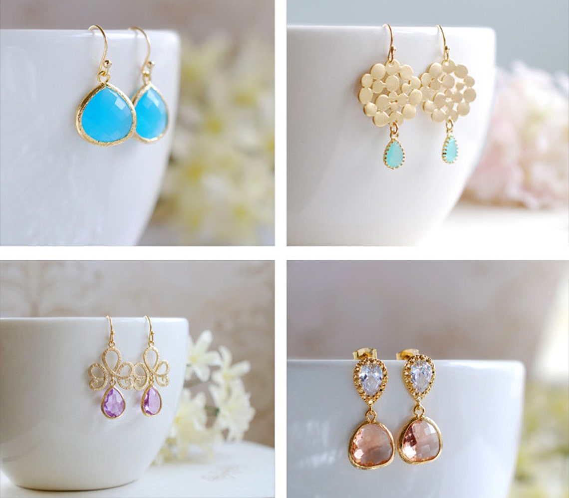 Gold Flower Cobalt Blue Glass Jewel Earrings. Blue Drop Earrings ...
