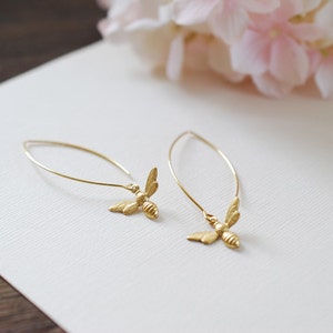 Gold Bee Earrings. Gold Plated Brass Bee Long Dangle Earrings. Bee Jewelry. Spring Summer Bee Accessory image 4