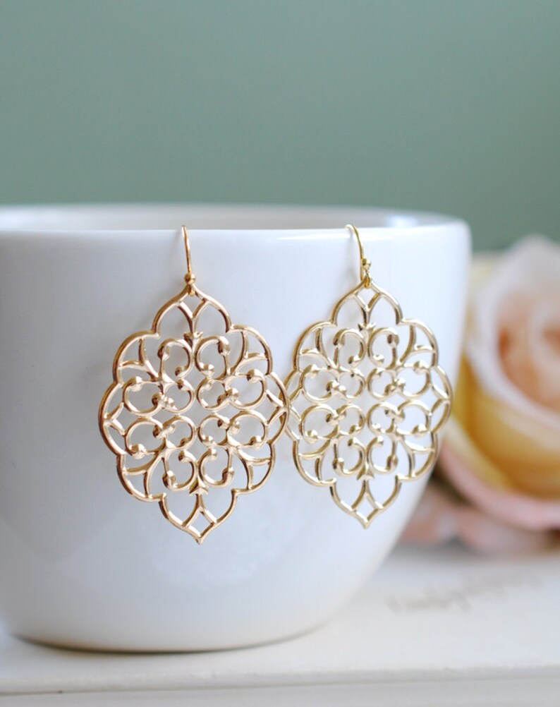 Large Gold Filigree Earrings. Boho Chic Bohemian Filigree Etsy