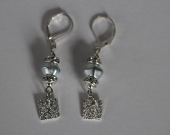 Silver and Pearl Earrings - Light Blue - Dangle