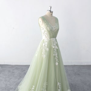 evening dress Sage Green wedding dress Romantic style light wedding dress Custom Wedding Dresses