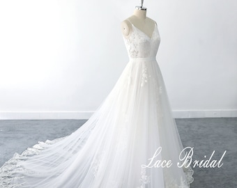 Wedding dress, Lace wedding dress, Simple wedding dress, A-line wedding dress