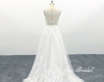 Ivory A-Line Wedding Dress, Soft Tulle & Lace Bridal Gown