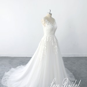 Wedding Dress, Fairy A-line Lace wedding dress Elegant Lace Wedding Dress with Sheer Back