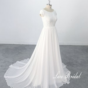 Romantic A-line Chiffon Lace Wedding Dress, Classic Wedding Dress, Fully Lined Wedding Dress