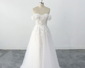 Off-the-shoulder corset wedding dress Lace corset wedding dress bohemian wedding dress  One word sleeves