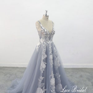 Custom wedding dress Wedding Dress, Dusty Blue Wedding Dress, Flora Lace Wedding Dress