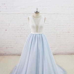 light blue tulle wedding dress