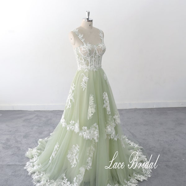 grass green dress lace wedding dress Sage Green wedding dress,  bohemian wedding dress shapewear wedding dress
