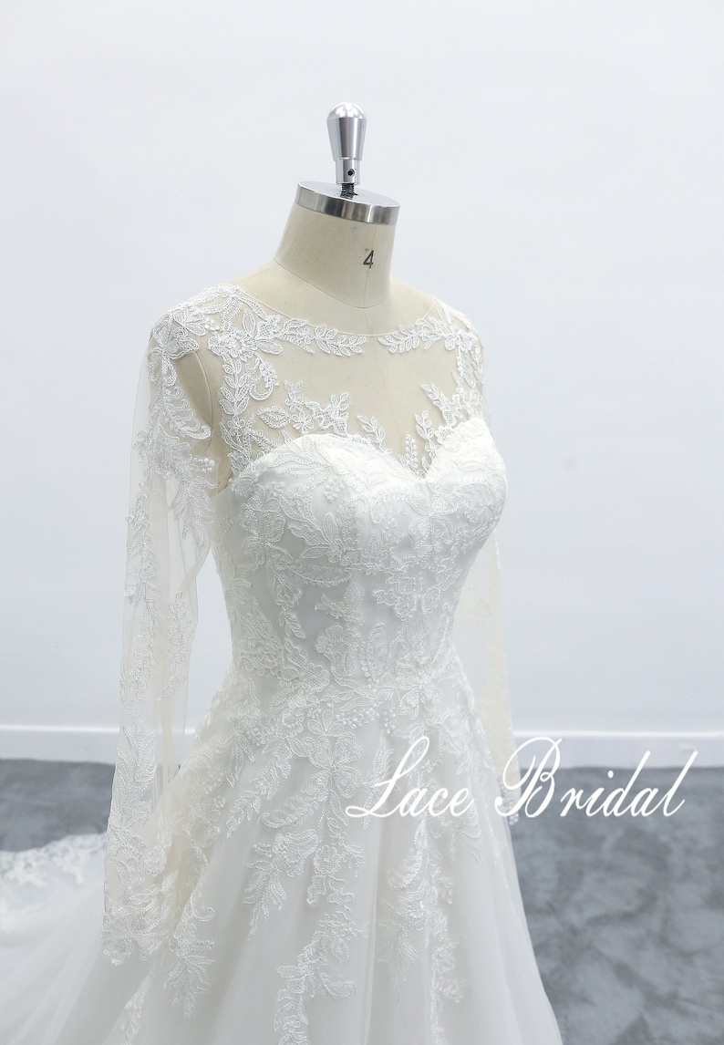 A Line Long Lace Prom Dress Wedding Dress Unique Bridal Gown main image 1