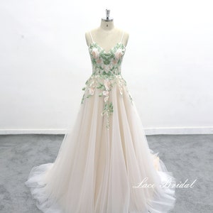 Custom Wedding Dresses Forest Fairy Wedding Dress, Green Lace Wedding V ...