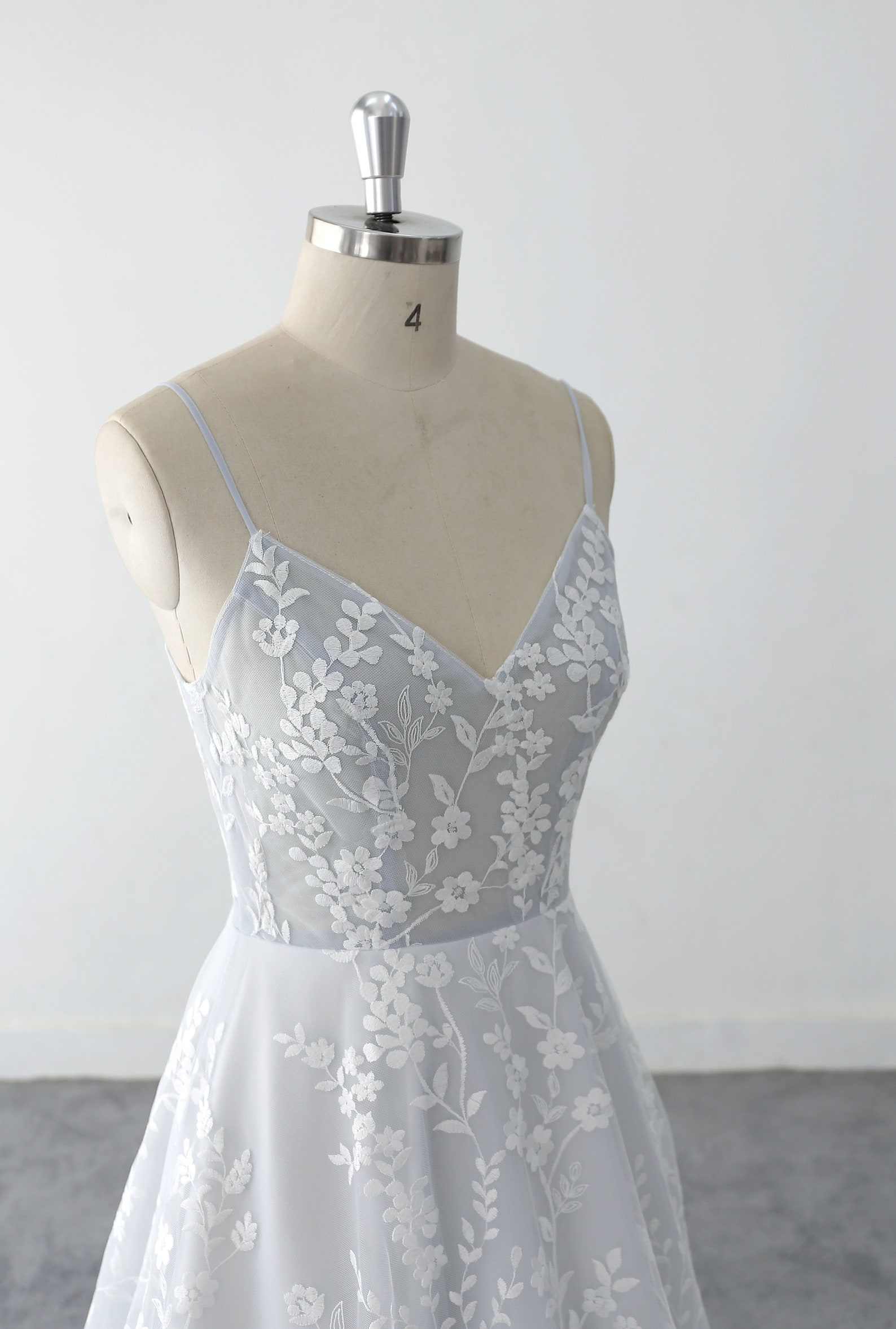 Floral Lace Plunging V-neck Bridal Gown with Flutter Sleeves