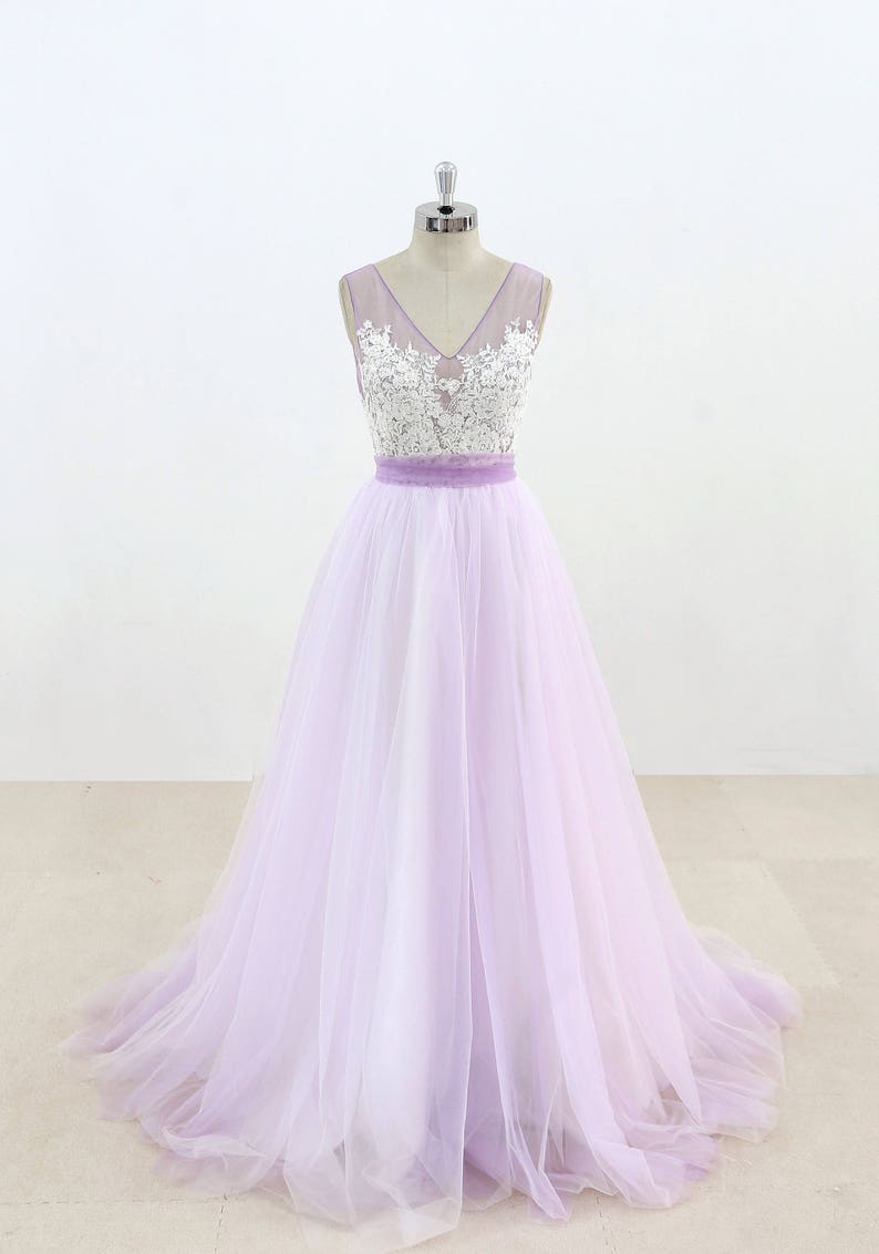 Lavender Tulle Wedding Dress Simple Wedding Dress Lace Bridal | Etsy