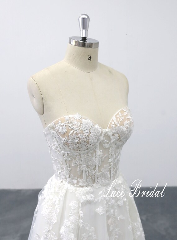 Lace Corset Wedding Dress Bohemian Wedding Dress A Line Etsy