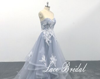 Romantic wedding dress wedding dress Dusty blue wedding dress lace wedding dress